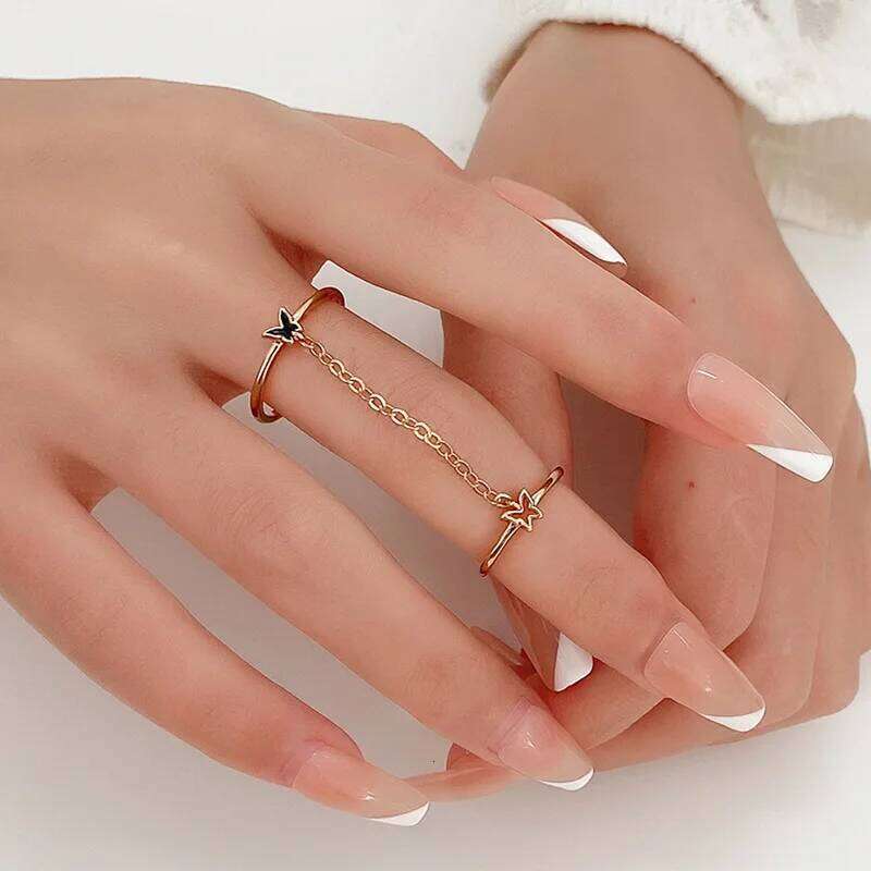 LATS Punk Cool Hip Pop Chain Butterfly Adjustable Star Geometric Open Index Finger Rings for Women Man Party Gift H260312