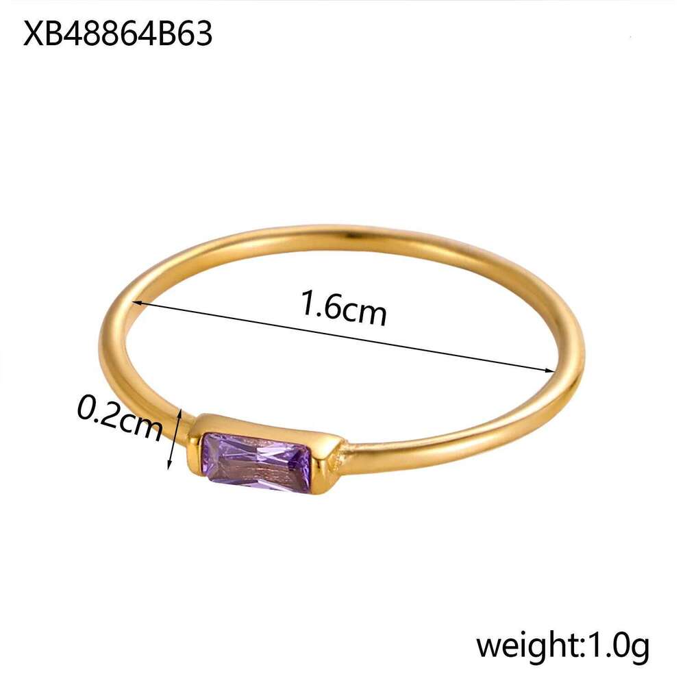 CARLIDANA Mimalist 18K Gold Plated Square Simple Colorful Zircon Stainless Steel 12 Months Birthstone Stackable Ring for Women H260312