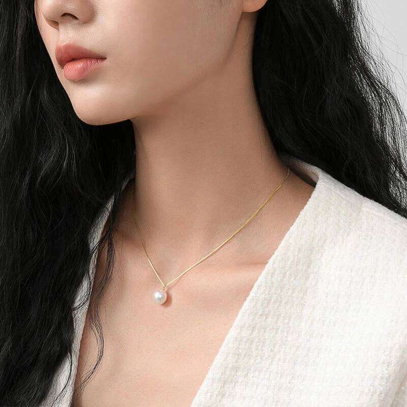Huitan Simple Elegant Round Imitation Pearl Pendant Necklace for Women Silver Color/Gold Color Daily Wear Wedding Trendy Jewelry H260312