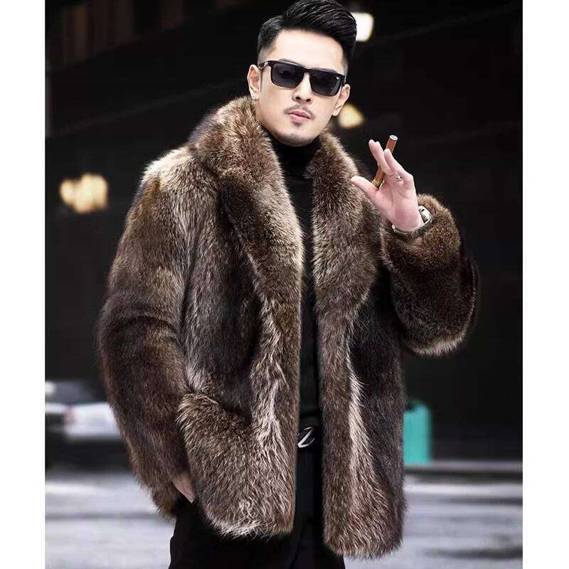 Men's mink coat Medium length fox fur thickened to keep warm in winter Z260313