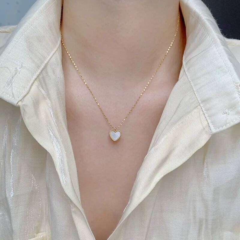 2024 Stainless Steel Gold colour OF Heart Pendant Romantic ly White Shell Necklace H260312