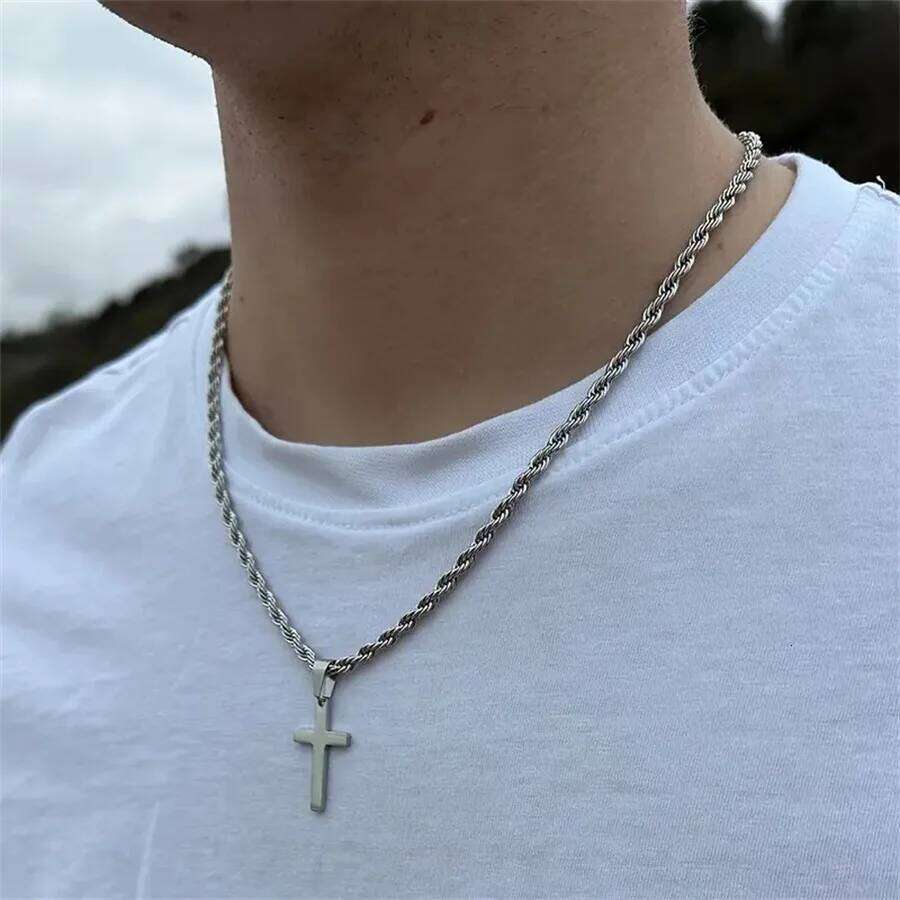 New Stainless Steel Cross Pendant Necklace for Men Women Minimalist Gold Color Jewelry Male Female Necklaces Chokers Gifts 2024 H260312