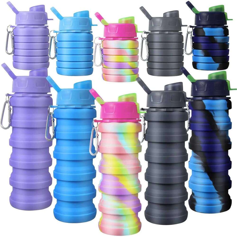 5 Pcs Collapsible 16 oz Silicone Water Bottles with Metal Clip Leak Proof, Portable for Hiking, Camping, Travel Z260314