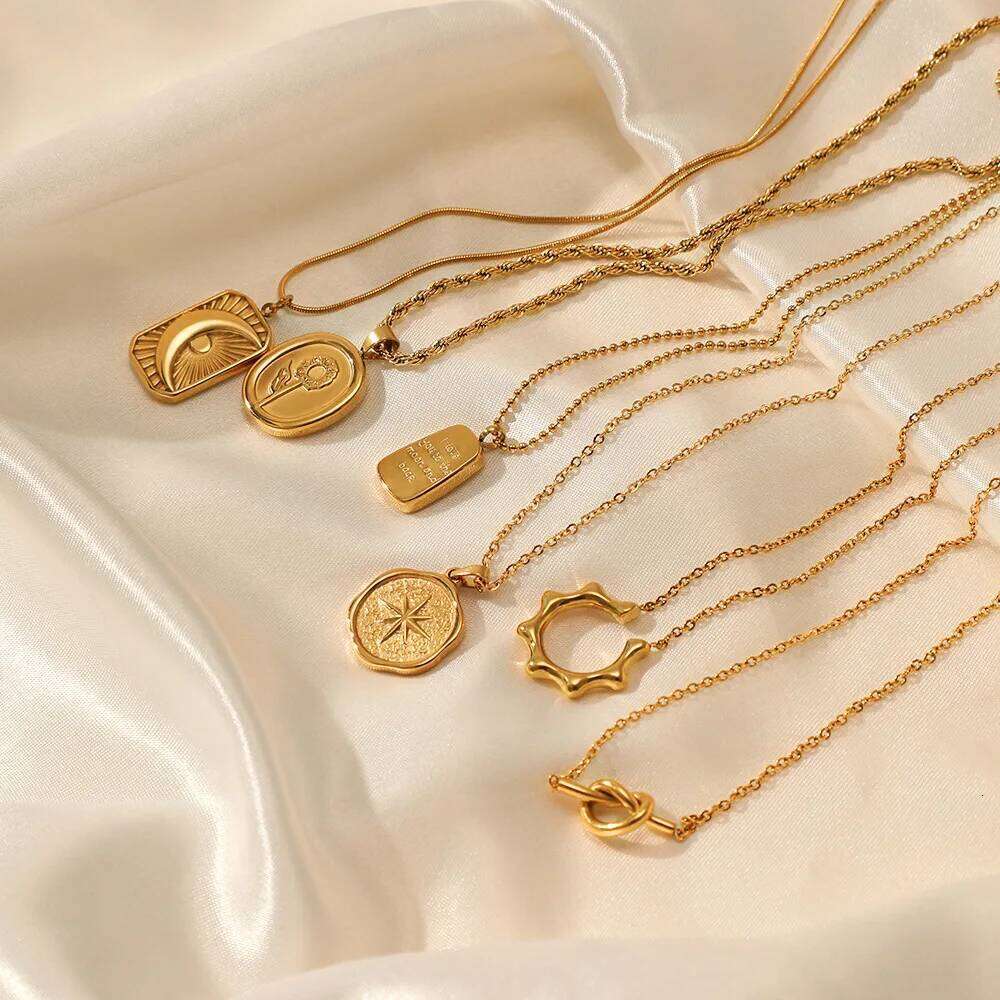 French Vintage Necklace for Men Women Star Moon Flower Pendant Choker 316L Stainless Steel Sweater Chain Jewelry Accessory H260312