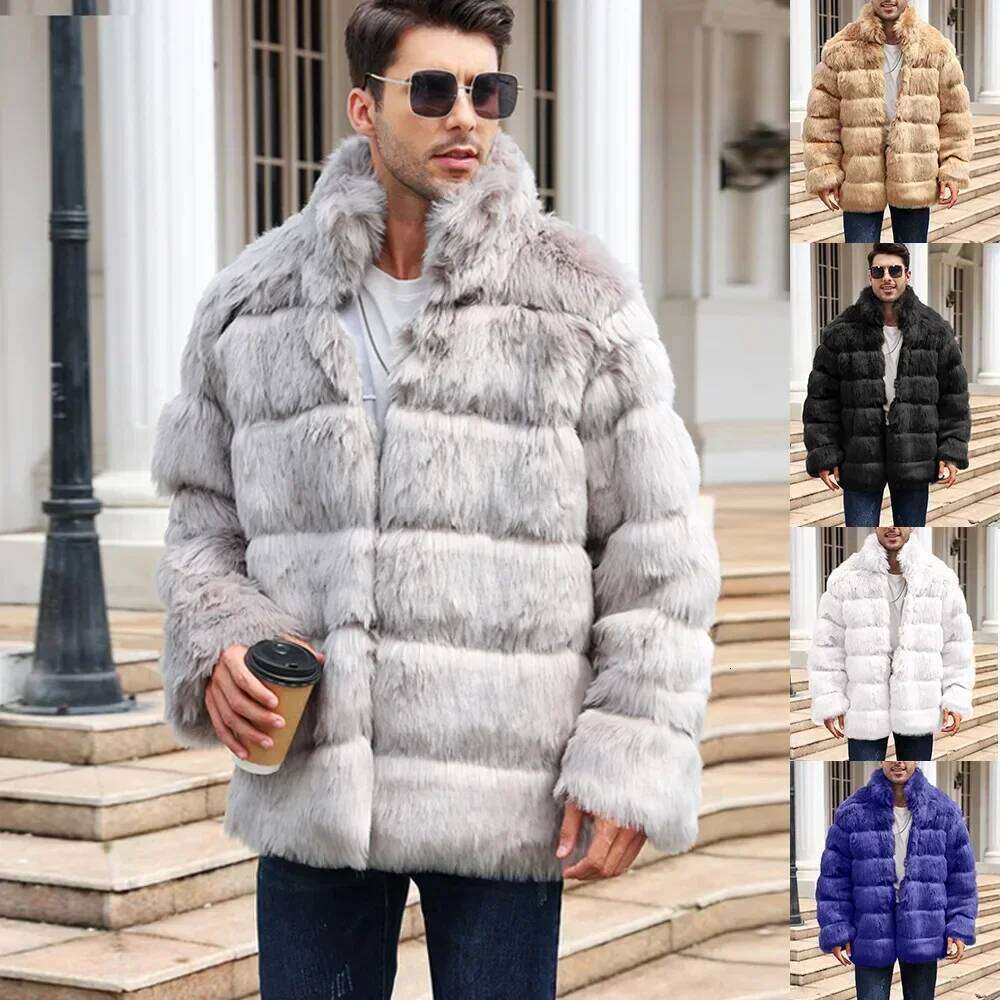 Men Faux Coat Winter Thick Fluffy Long Sleeve Warm Shaggy Outerwear Luxury Fur Jacket Bontjas Jackets Mens Autumn Z260313
