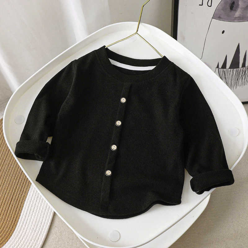 T-shirts Girls' Sweet Long-Sleeve T-Shirt New Style Knitted Base Shirt Children's Ribbed Elastic Buttoned Warm Top