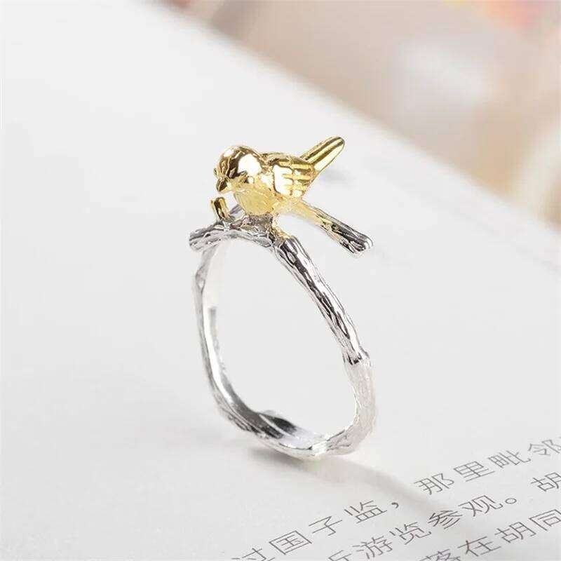 VENTFILLE 925 Sterling Silver Branch Bird Opening Ring Female Fashion Simple Personality Exquisite Hand Ornament Gift H260312
