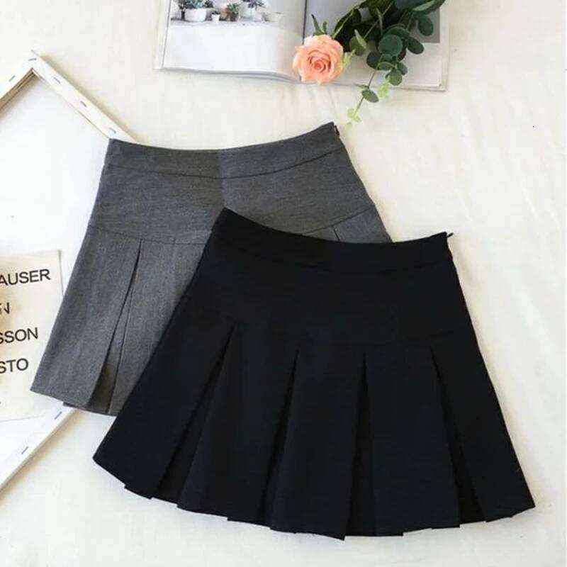 Fashion A Line Women Pleated High Waist Zipper Grey Student Mini JK Summer New 2023 Black Ladies Suit Skirt Z260314