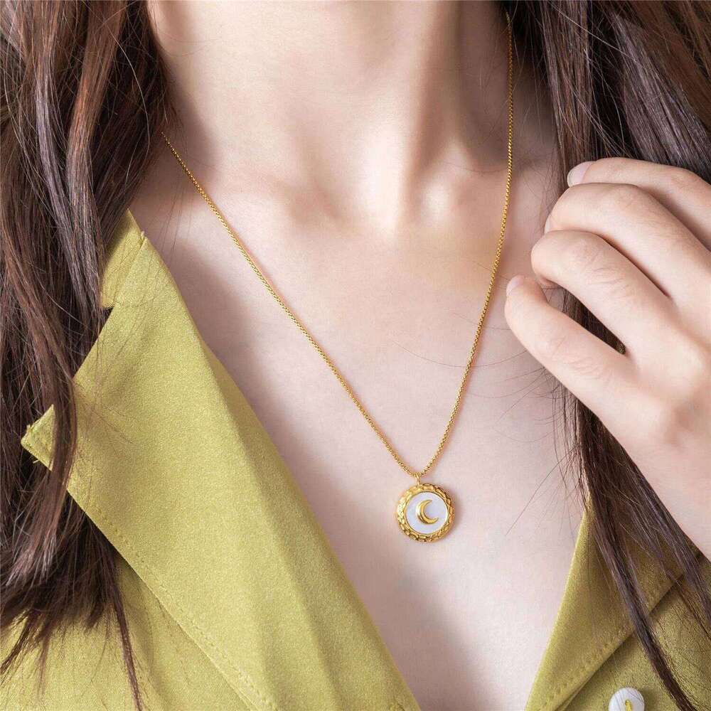 Moon Pendant Necklace Women - 18K Gold Plated Stainless Steel, Hypoallergenic Charm Jewelry Gift for Daily Wear H260312