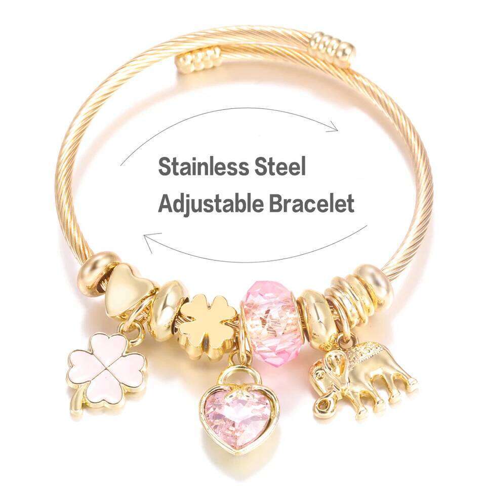 New Trendy 4 Colors Heart Shape Painted Pendant Closure Beaded Golden Stainless Steel Women Bracelet 2025 Charm Jewelry Z260313