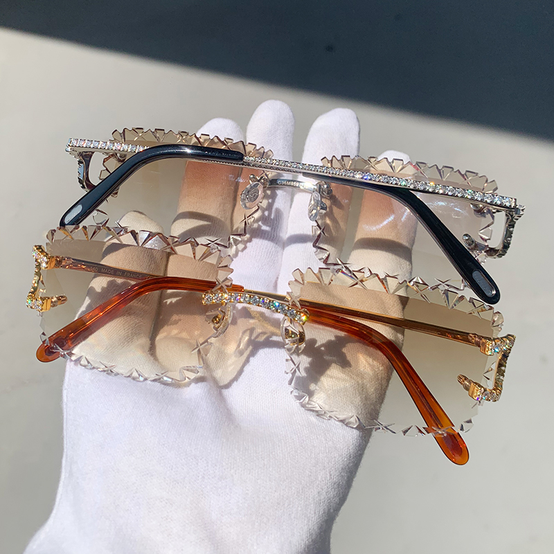 Full Moissanite Sunglasses Shark Diamond Cut Wire C Designer Carter Sun Glasses Luxury Vintage Mens Decoration Eyewear Frame 828