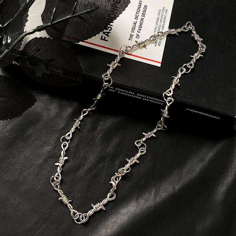 TrendMen Hiphop/Rock Rattan Thorns Necklaces For Men Fashion Silver Color Metal Choker Clavicle Chain Party Jewelry Gifts H260312