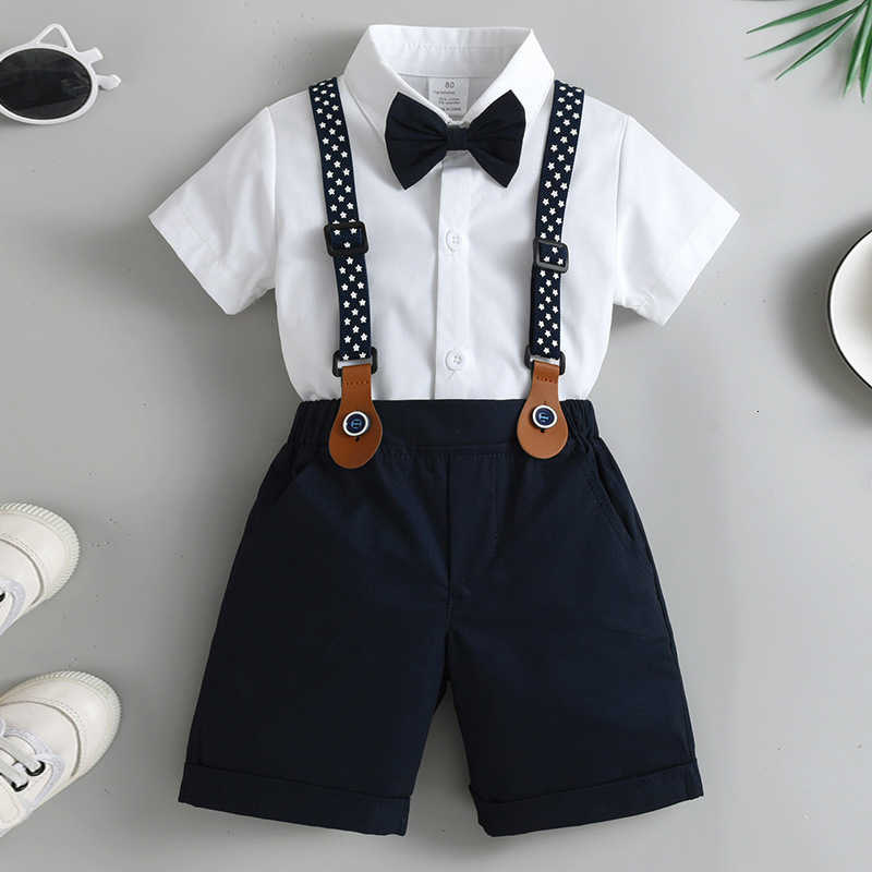 Women's Knits & Tees Children's summer short-sleeve outfit baby clothes, British gentleman suit boys' summer clothing