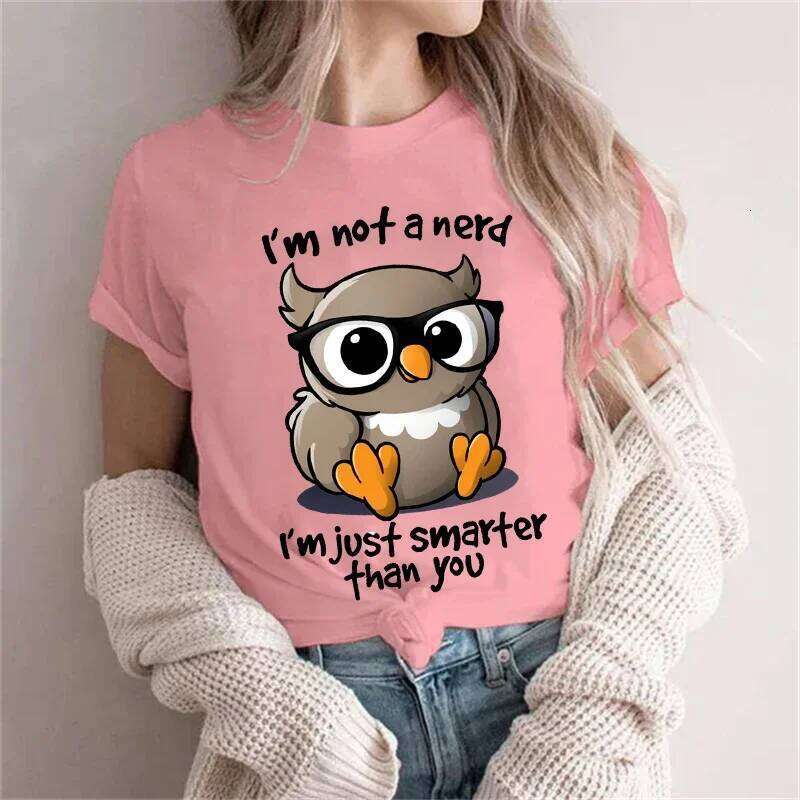 Kawaii Owl Print T Shirts for Women Clothes Not A Nerd I'm Just Smarfer Than You Funny T-shirts Graphic Female Y2K Tops Tees Z260314