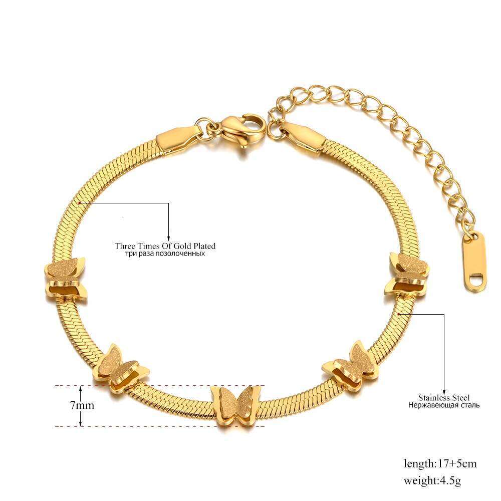 Lokaer Trendy Stainless Steel 5Pcs Butterfly Animal Charm For Women 18K Gold Plated Snake Chain Bracelet Jewelry B21134 Z260313