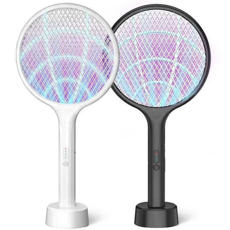 2PC Electric Fly Swatter 4000V Bug Zapper Racket Dual Modes Mosquito Killer with Purple Mosquito Light Rechargeable H260313