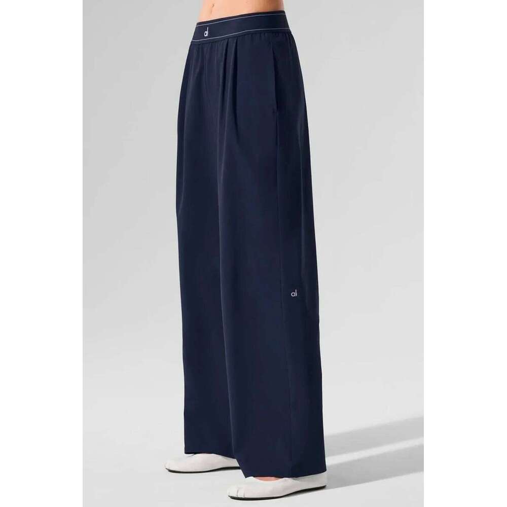 Yoga Sports Wide Leg Pants Thin Casual Loose Navy Blue Baggy Sweatpants Elastic Waist Solid Fitness Joggers Trousers Women