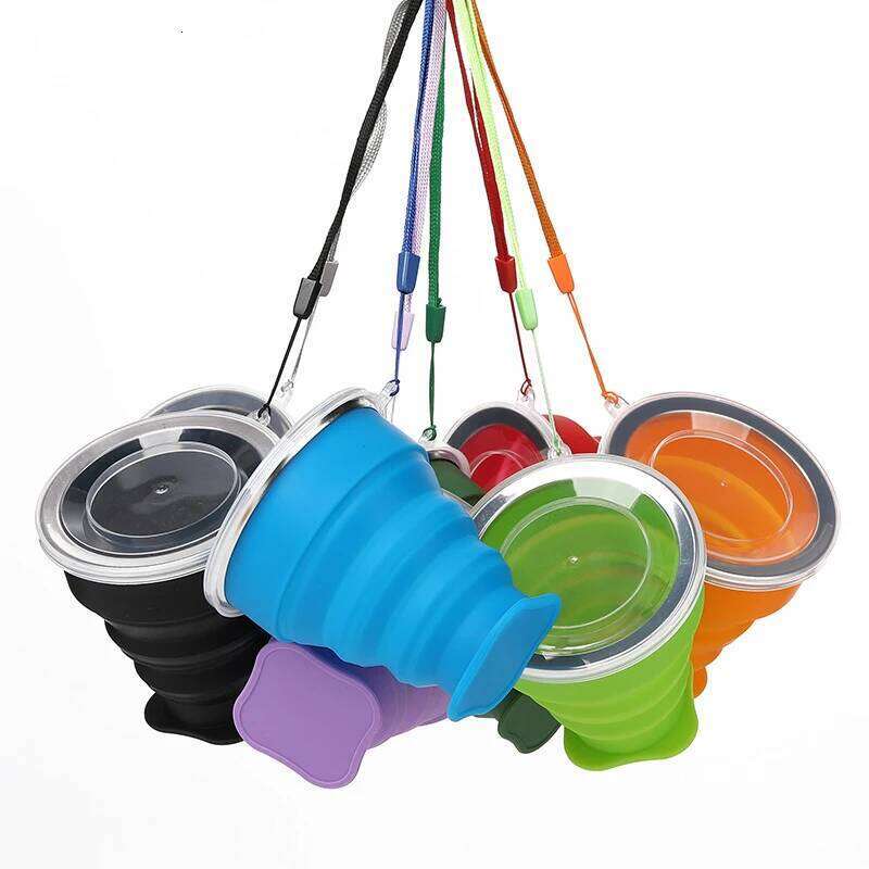 200ML Portable Silicone Retractable Folding with Lid Telescopic Collapsible Drinking Outdoor Travel Water Cup Z260313