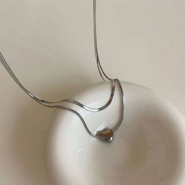 Double Layered Heart Pendant Simple Neck Chain Y2k Jewelry Choker Gothic Necklace for Women H260312