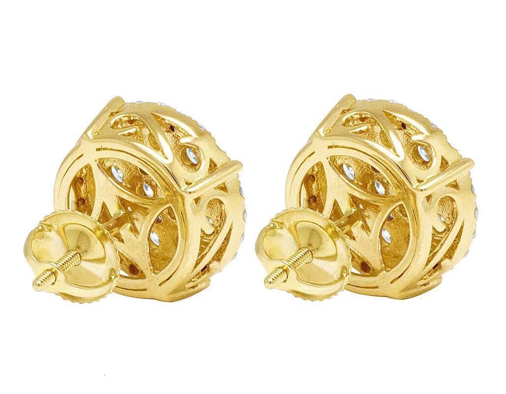 Classic Style Yellow Gold Plated With Round Moissanite Diamond Elegant Stud Earrings For Women Weddings and Gifts