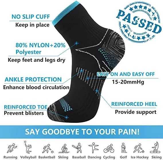 Foot Compression Socks For Men Women Plantar Fasciitis Heel Spurs Pain Venous Running Sports Socks Casual Cotton Ankle Sock Gift D260313