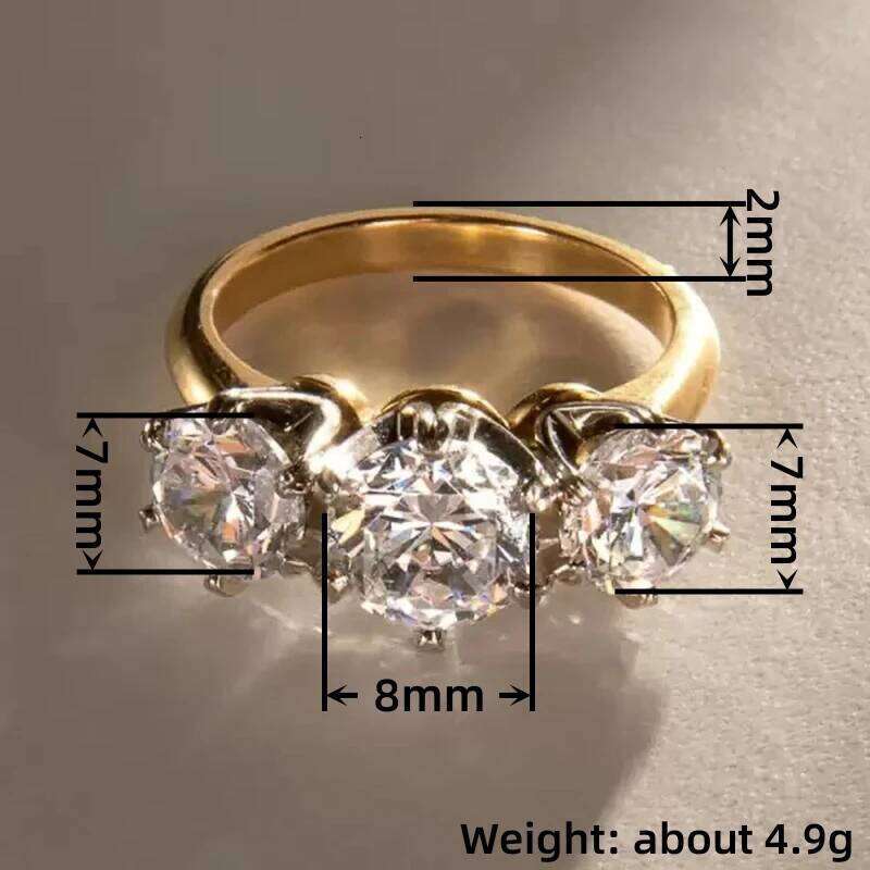 Huitan Elegant Women Rings Two Colors Metal Finger Accessories Inlaid Three Sparkling CZ For Wedding Daily Party Chic Jewelry H260312