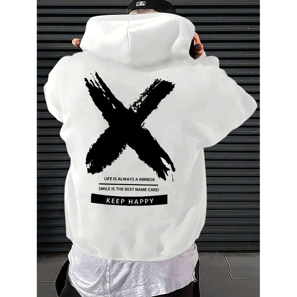 Men's fashion street style hip-hop hooded sweatshirt with letter pattern print suitable for casual loose-fitting sportswear Z260315
