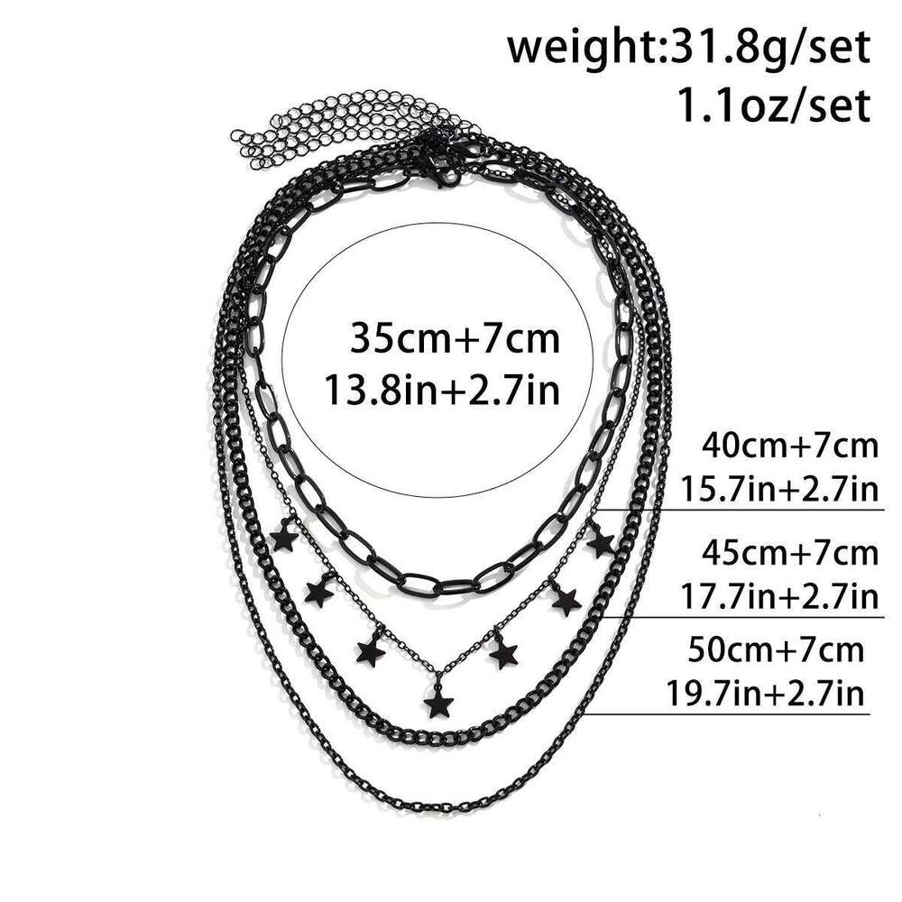 Salircon Gothic Dark Style Multi-layer Metal Fashion Star Pendant Short Collarbone Necklace Women's Trend Party Jewelry H260312
