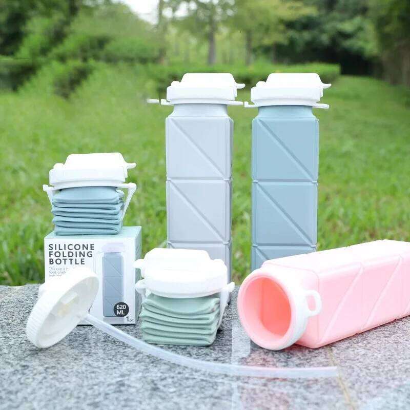 NewModel Silicone Collapsible Water Bottle Square Portable Outdoor Use Food Grade With Straw Z260314