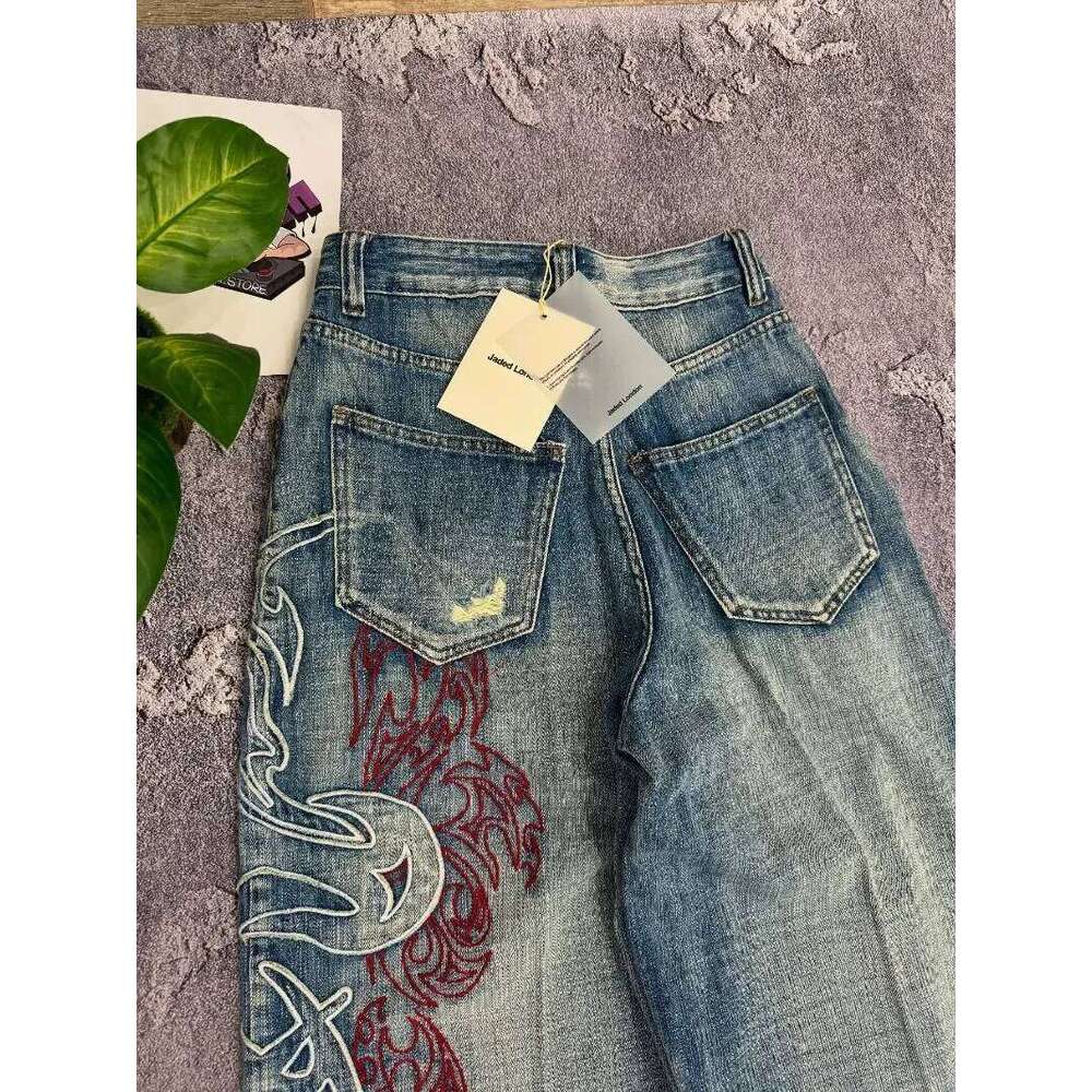 Y2K American New Pattern Embroidery Baggy Jeans Men High Street Vintage Hip Hop Fashion Casual Joker Couple Wide-leg Pants Z260313