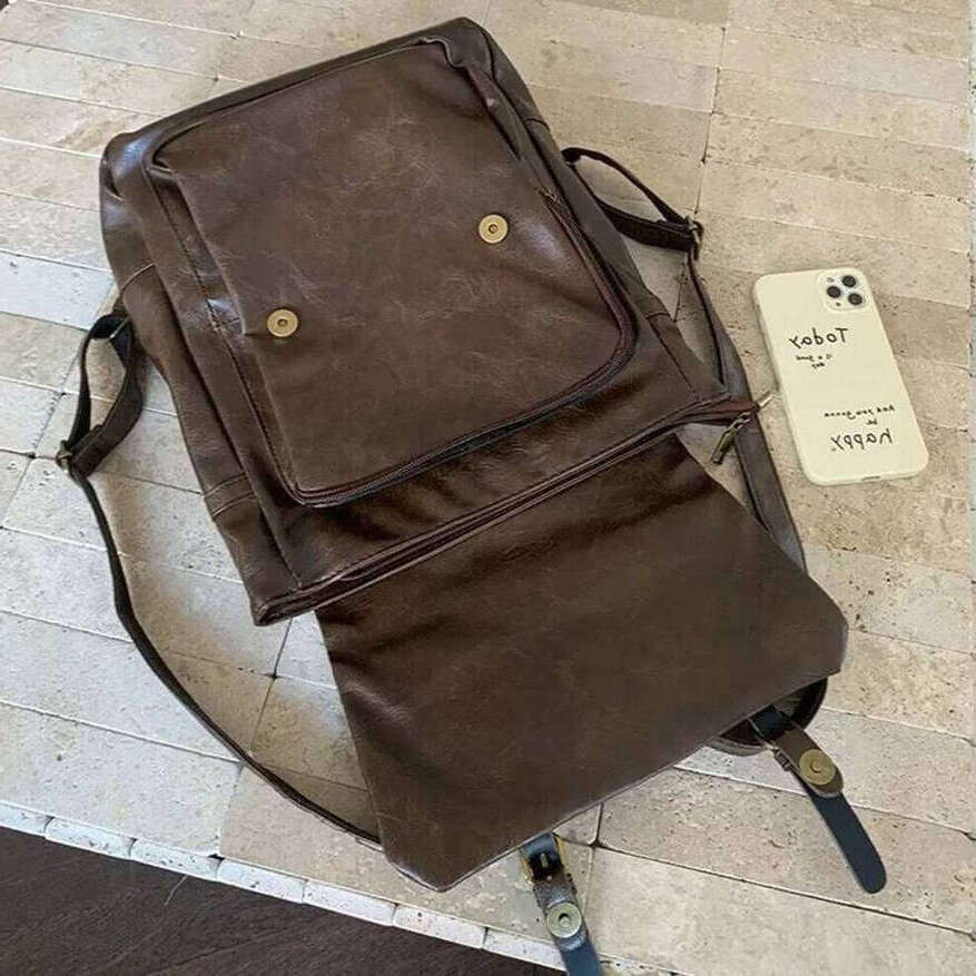 OLOEY Large Capacity Vintage Women Backpack PU Leather Preppy Student School Mochila Rucksack Shoulder Bag Female Premium Backpack