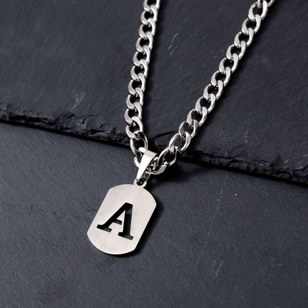 26 Letter Stainless Steel Men Pendant Necklace Hip Hop Cuban Chain Minimalist Rock Fashion Jewelry for All Seasons H260312