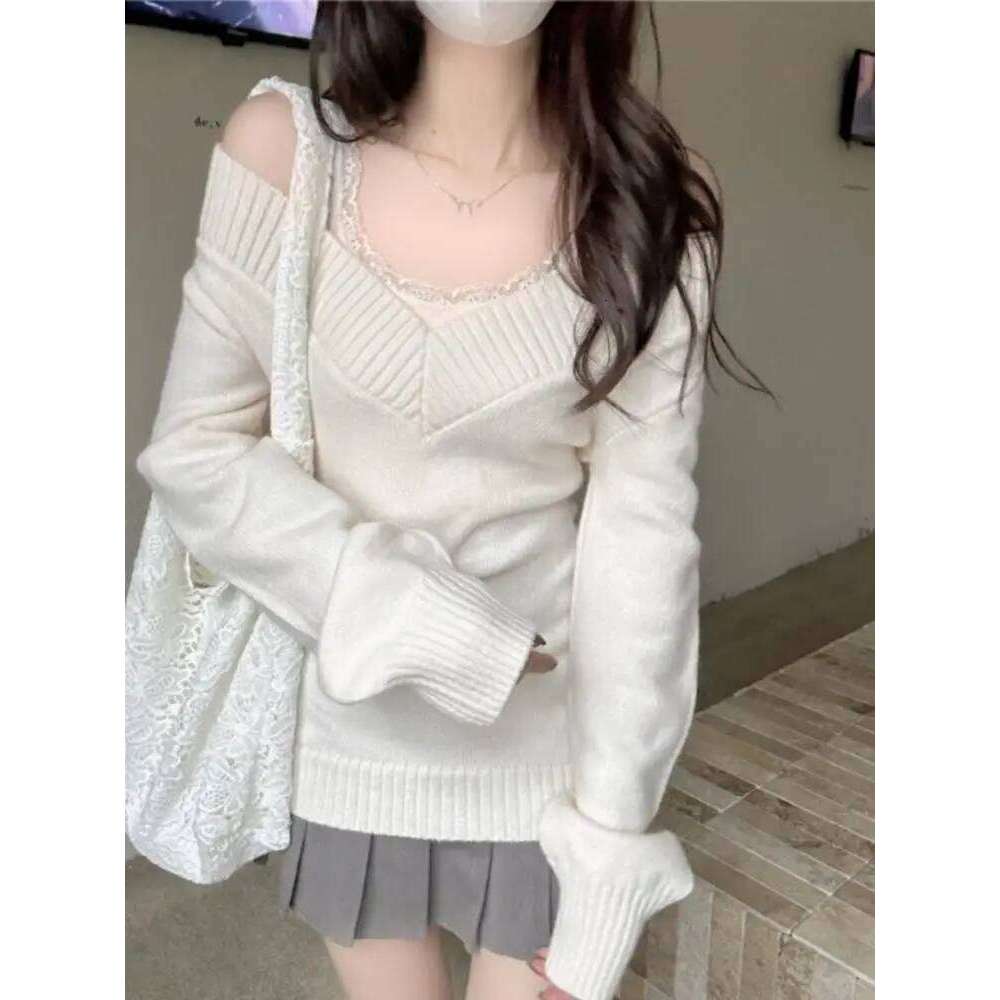 Women Retro V-Neck Slim Fit Long Sleeve Knitted Sweater Summer Soft Versatile Overhead Top Ins Commute Casual Wear Z260313