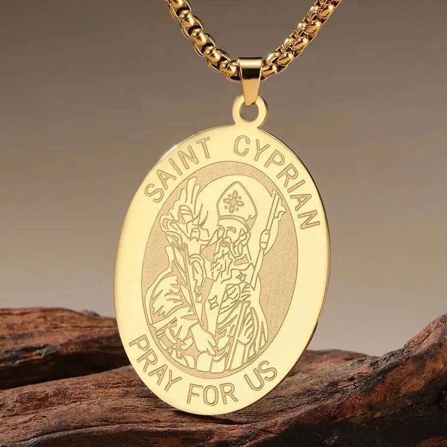 Dawapara Saint Cyprian Medal Necklace Powerful Prayers and Conjurings Michaelmas Catholic Amulet Stainless Steel Jewelry H260312
