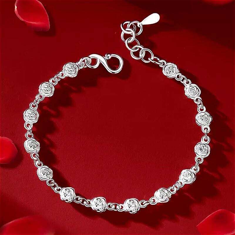 Luxury 925 Sterling Silver For Women Girls Fashion Korean Rose Flower Chain Bracelets Party Wedding Jewelry Gifts Z260313