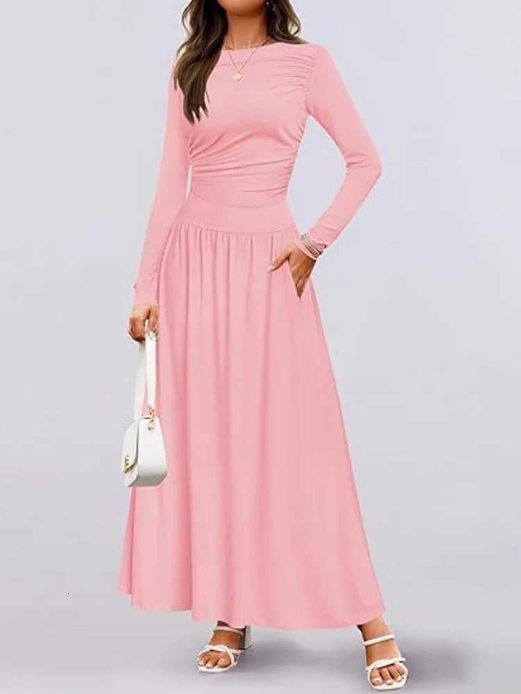 Autumn New Arrivals Women Long Sleeve Maxi Dress Comfortable Fit Ruched Detail Multi Color for Casual Everyday WearT260316