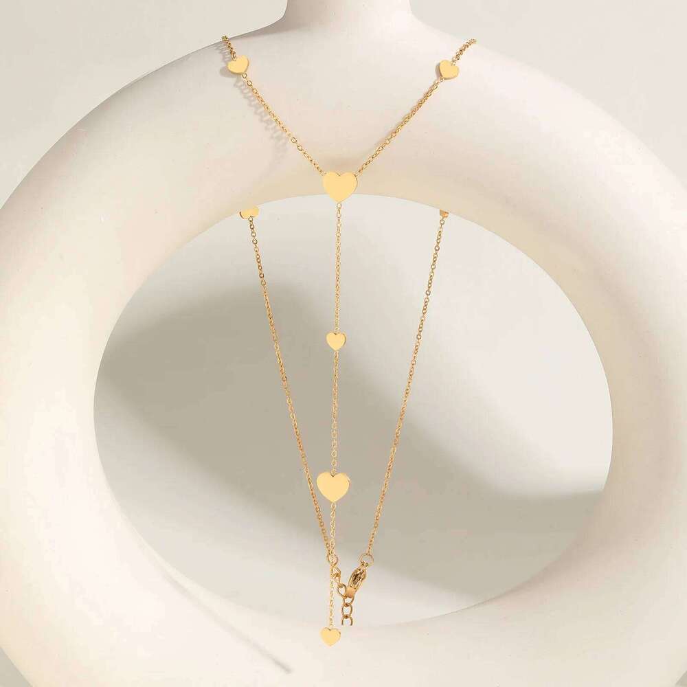 Heart Drop Lariat Necklace For Women, Y Shape Long Chain Stainlss Steel 18K Gold Color Layered Jewelry H260312