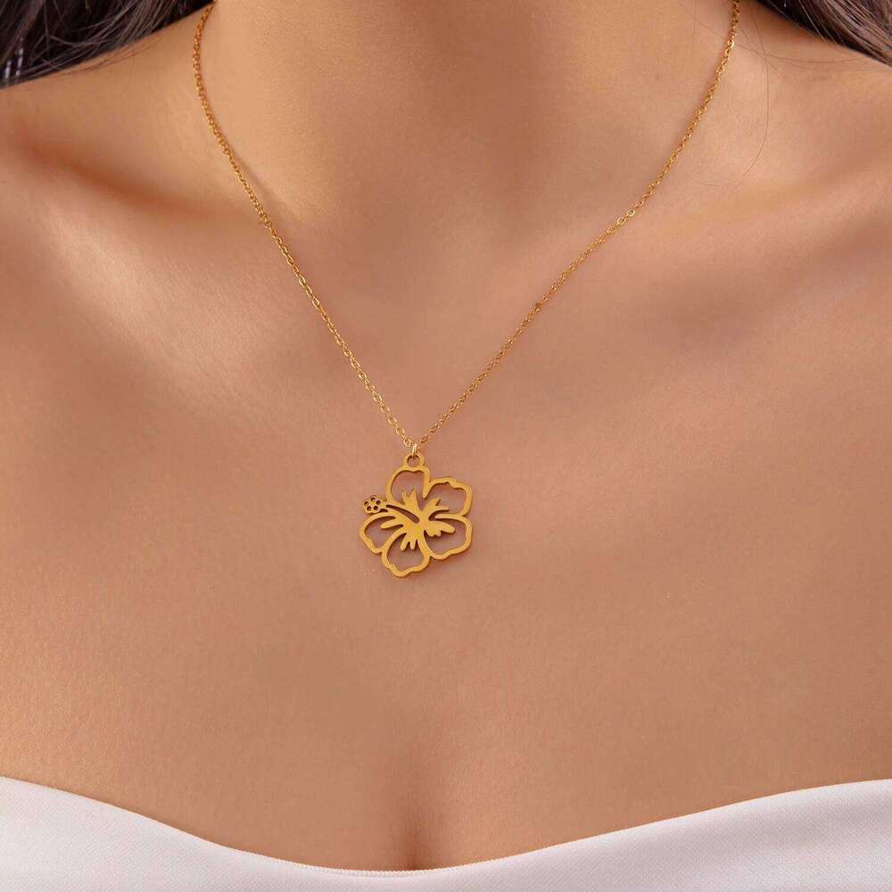 Stainless Steel Hollow Flower Pendant Necklace for Women Girls Gold Color Choker Chain Party Collar Jewelry Friends Gift H260312