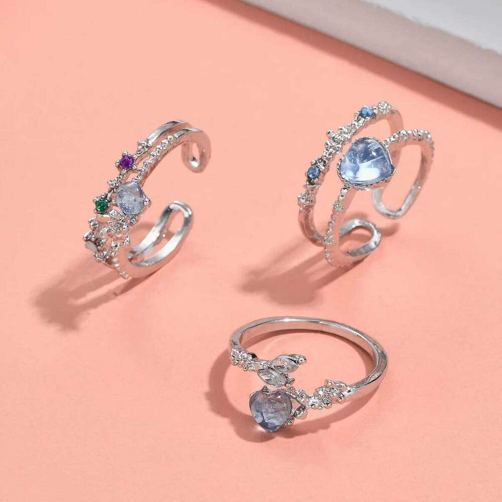 New Y2K Crystal Kpop Heart Adjustable Ring Irregular Geometry Punk Vintage Rings Set for Women Girls 2024 Fashion Jewelry H260312