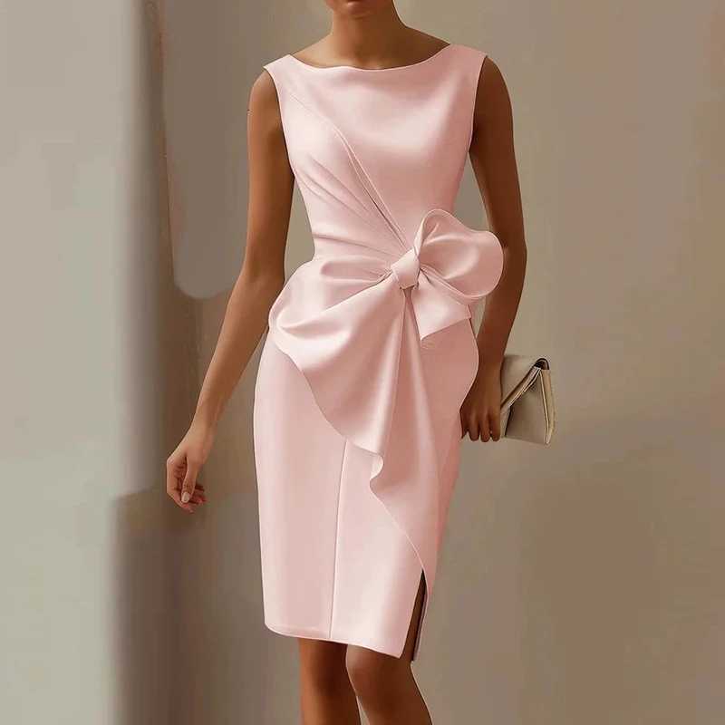 Vestidos Sexy Sleeveless Hollow Summer Dress Woman 2025 Spring Elegant O Neck Bowknot Slim Party Dress Casual Solid Mini DressesT260316