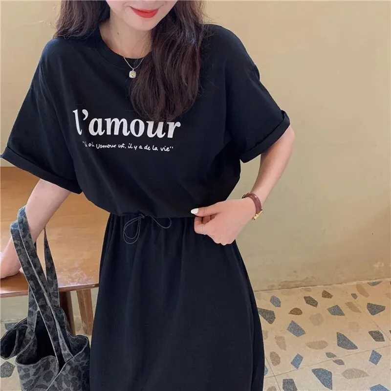Medium to long T-shirt skirt summer 2024 new T-shirt skirt summer style loose fit short sleeved dress womens clothingT260314