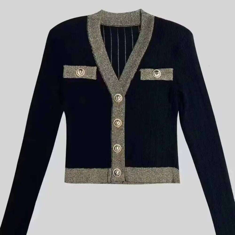 2024 Autumn Winter New Trend Buttons V-neck Long Sleeve Knitting Sweater Women Clothing Fashion Patchwork Cardigan Coat Top Tee Z260313