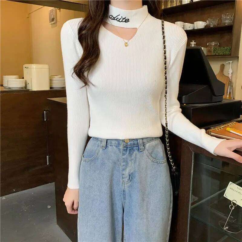 Hollow Half Turtleneck for Women in Autumn and Winter New Slim Fit Inner Long-sleeved Pullover Base Knit Sweater Trendy Z260313