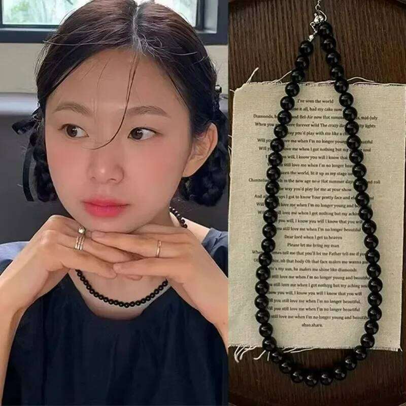 Fashion Punk Smooth Black Round String Necklace for Women Men Unisex Acrylic Beads Choker Jewelry on The Neck Collar Gift H260312