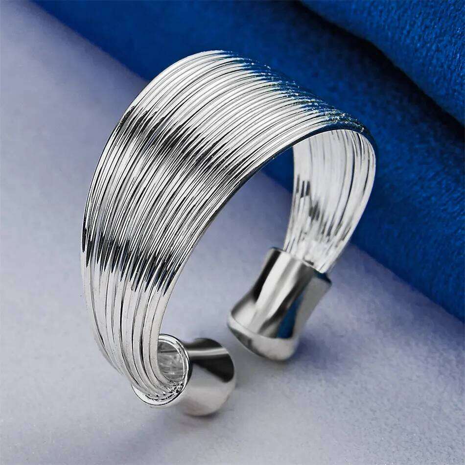 1 piece of 925 sterling silver delicate multi line ring with an opening, women's gift, wedding jewelry accessories H260312