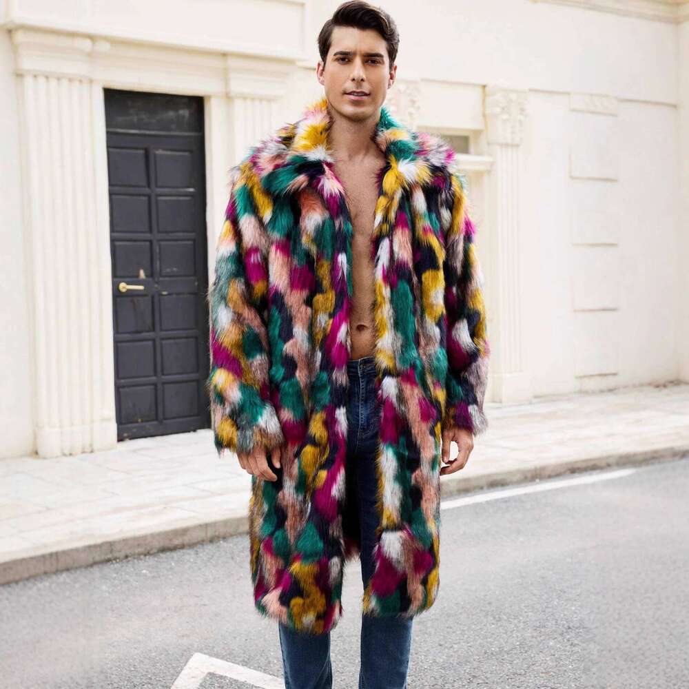 Europe and America Fashion Men's Colorful Thicken Casual Trendy Loose Turn-down Collar Long Sleeve Faux Fur Coats Male Clothes Z260313