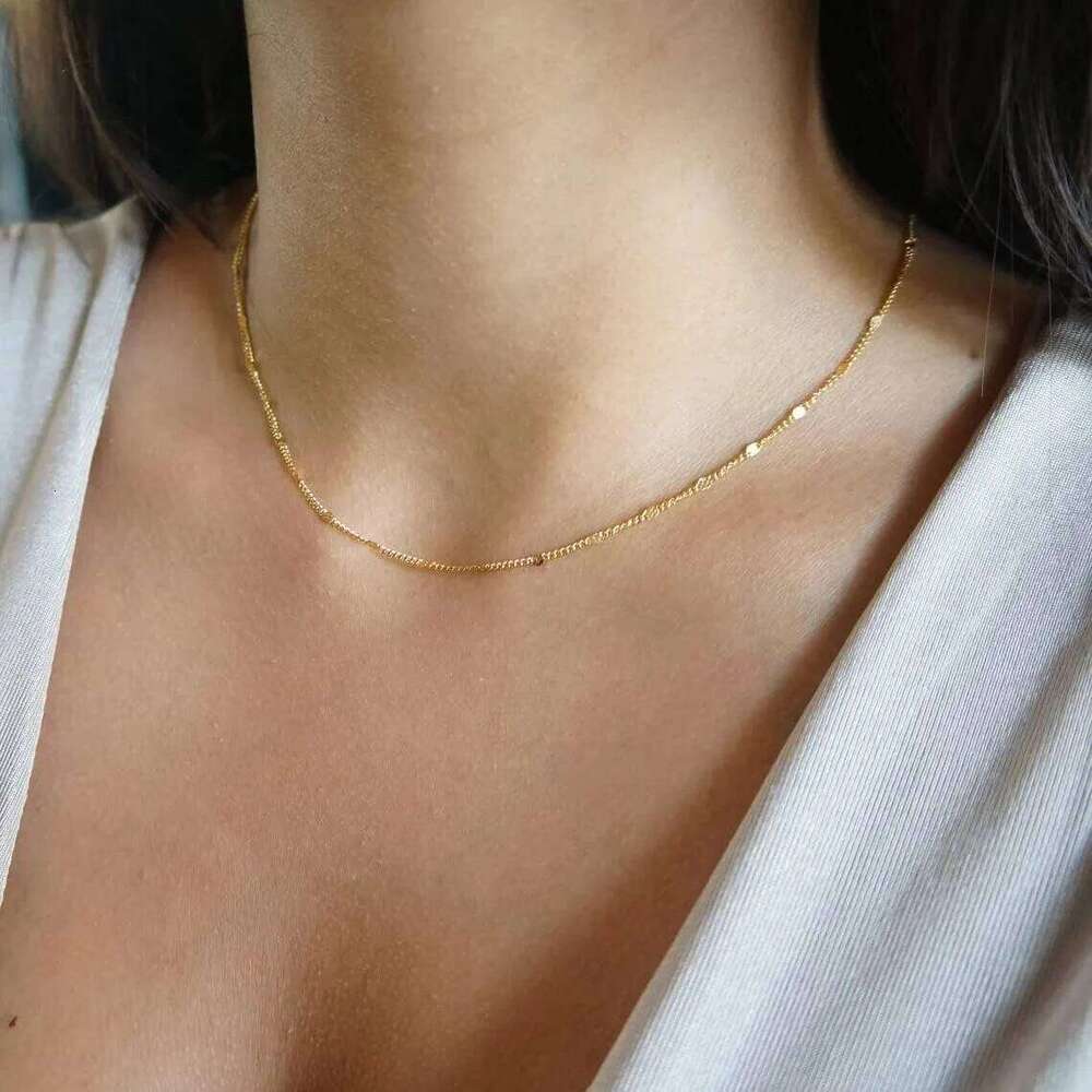 K Gold/Silver Plated Satellite Choker Shining Dots Station Sparkle Necklace Link Chain Exquisite Jewelry for women H260312