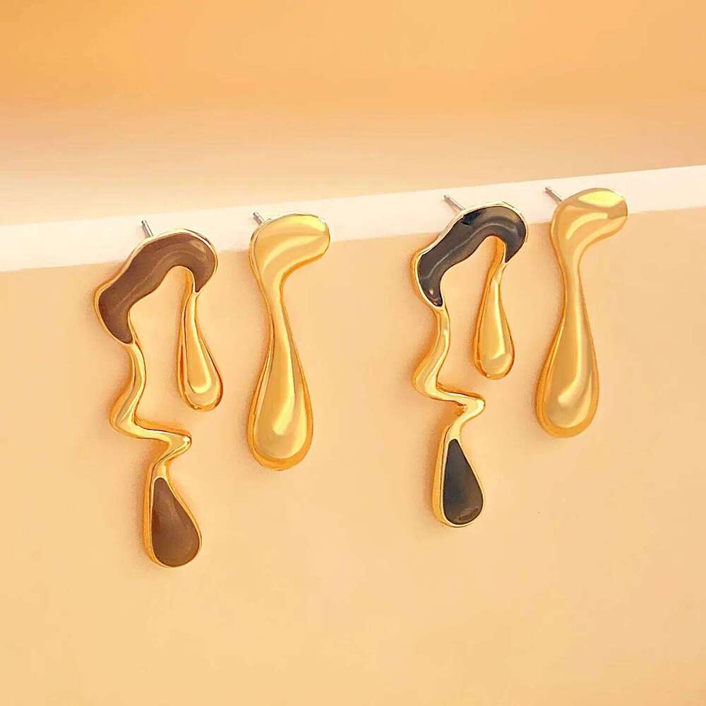 Creative Metal Irregular Water Drops Earrings Necklace For Women Minimalist Design Geometric Curved Stud New Year Jewelry Gift H260312