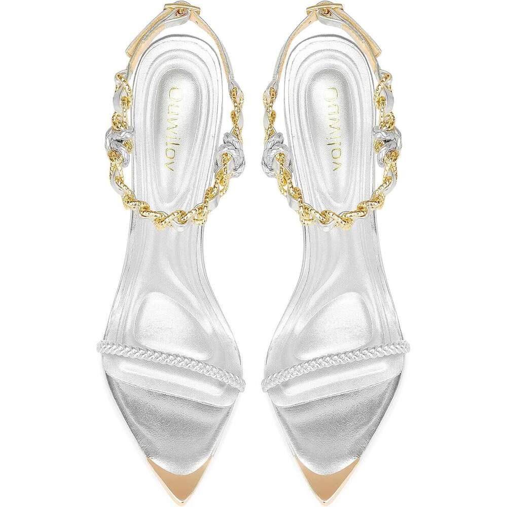 Gold Strappy Stiletto Heels Women Metallic Ankle Strap Open Toe High Heel Sandals Elegant Dress Shoes For Wedding Party Prom And Evening Events MOJIDA