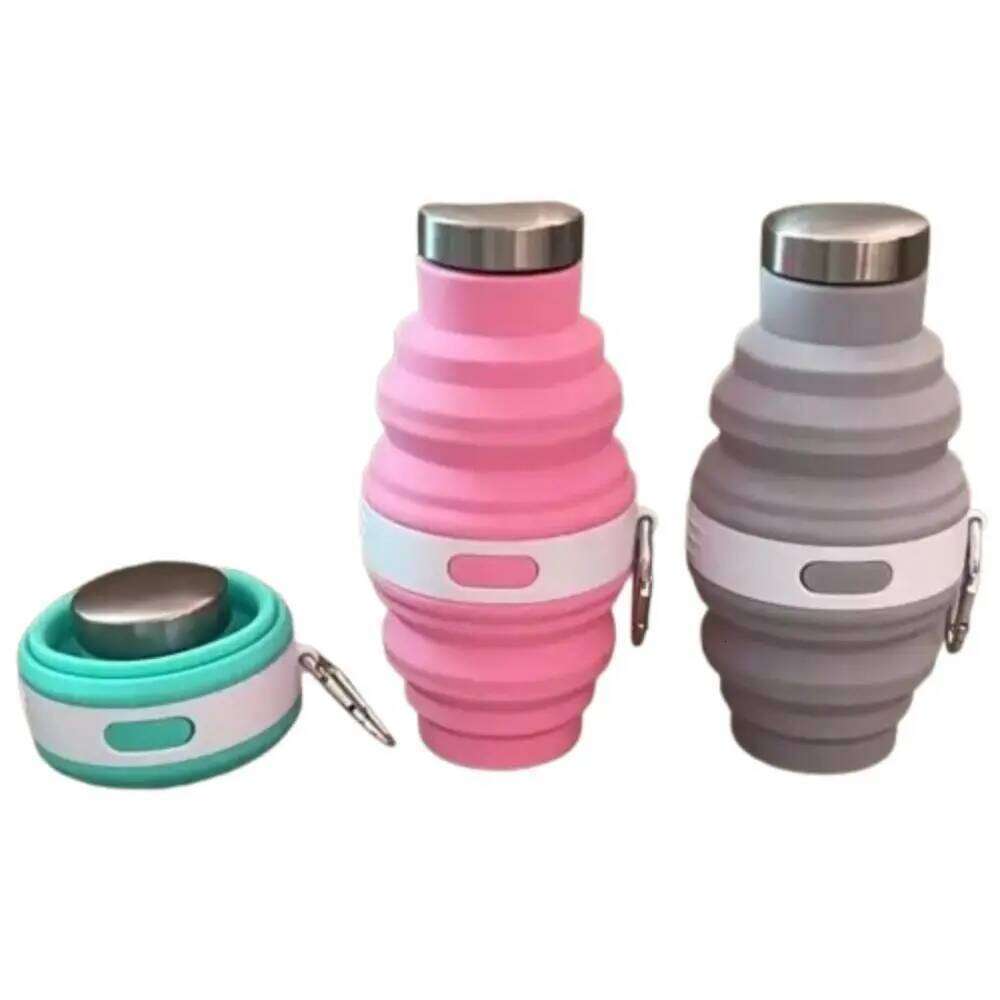 Reusable 475ml Collapsible Water Bottles Retractable Silicone Hiking Portable with Carabiner Folding Drink Cups Coffee Z260313